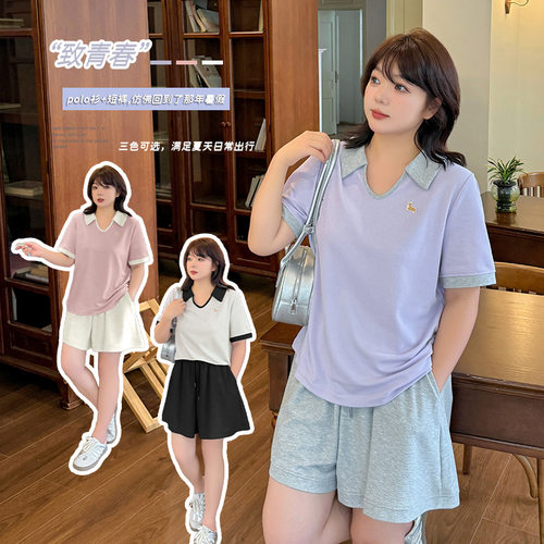 小波家2026夏季胖mm学院风减龄polo领休闲显瘦两件套