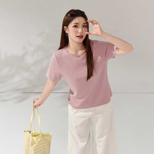 胖妹妹弹力简约百搭T恤