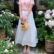 小波家2025夏季胖mm法式温柔风A字裙摆高腰显瘦半身裙