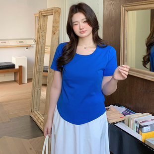 短袖 胖mm韩系百搭修身 圆领正肩显瘦t恤 小波家2026春季 3.18日新品