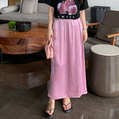 显瘦半身裙 胖mm韩系垂感肌理感缎面修身 清仓 小波家2025夏季