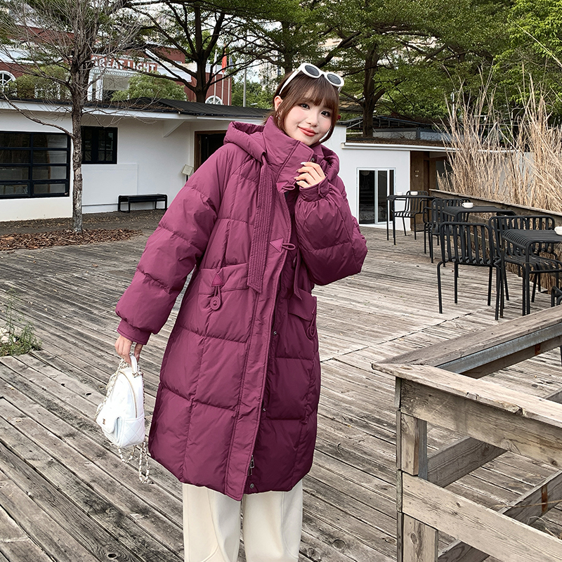【清仓】小波家2025冬季胖mm宽松时髦飘带中长款加厚羽绒服