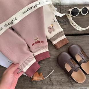 打底裤女童冬季加绒加厚 2024儿童宝宝 一体绒弹力刺绣收口保暖裤