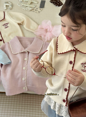 2025女童韩版刺绣针织开衫秋冬女宝宝保暖娃娃衫儿童毛衣上衣外套