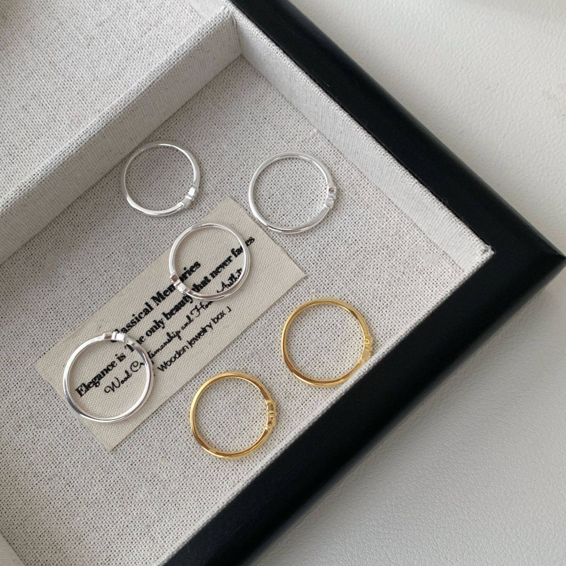 韩版叠戴S925纯银简约细戒指小众设计食指戒冷淡风百搭闪钻网红戒