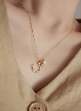 纯银星月小众复古珍珠项链