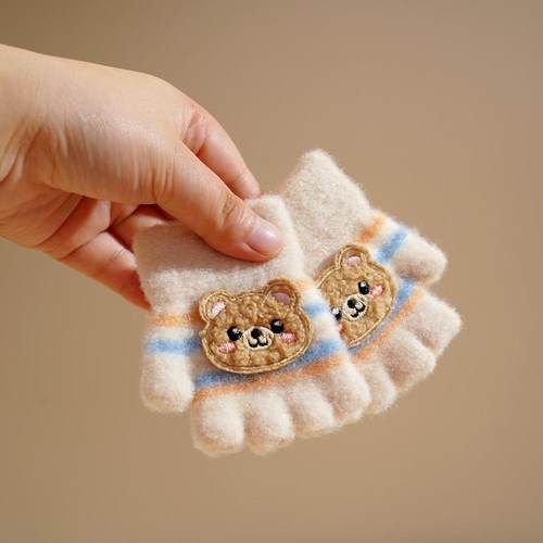 半分指婴幼儿手套小宝宝冬季保暖防寒卡通可爱0-2岁男童女孩针织1