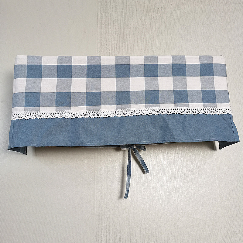 新款空调罩套内机挂式通用卧室布艺方格子简约现代蓝色田园防尘罩