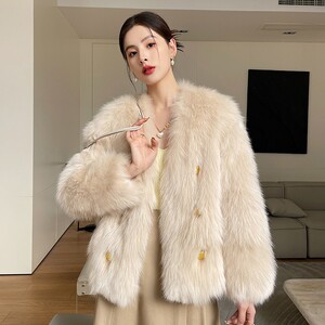 秋冬新款托斯卡纳皮毛一体韩版毛毛上衣宽松皮草外套女毛绒外套