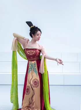 云裳美人关舞蹈服中国风印花诃子裙汉唐风格胡玉楼女艺考服定制