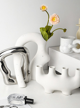 INS风时尚创意白色花瓶陶瓷素胚家居玄关装饰品客厅摆件简约北欧