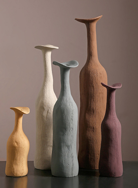 创意莫兰迪色轻奢艺术陶瓷花瓶摆件客厅插花花器装饰品INS风新款