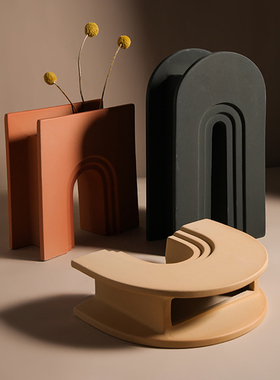 现代简约时尚U形艺术拱形花瓶陶瓷客厅插花花器摆件ins北欧风新款