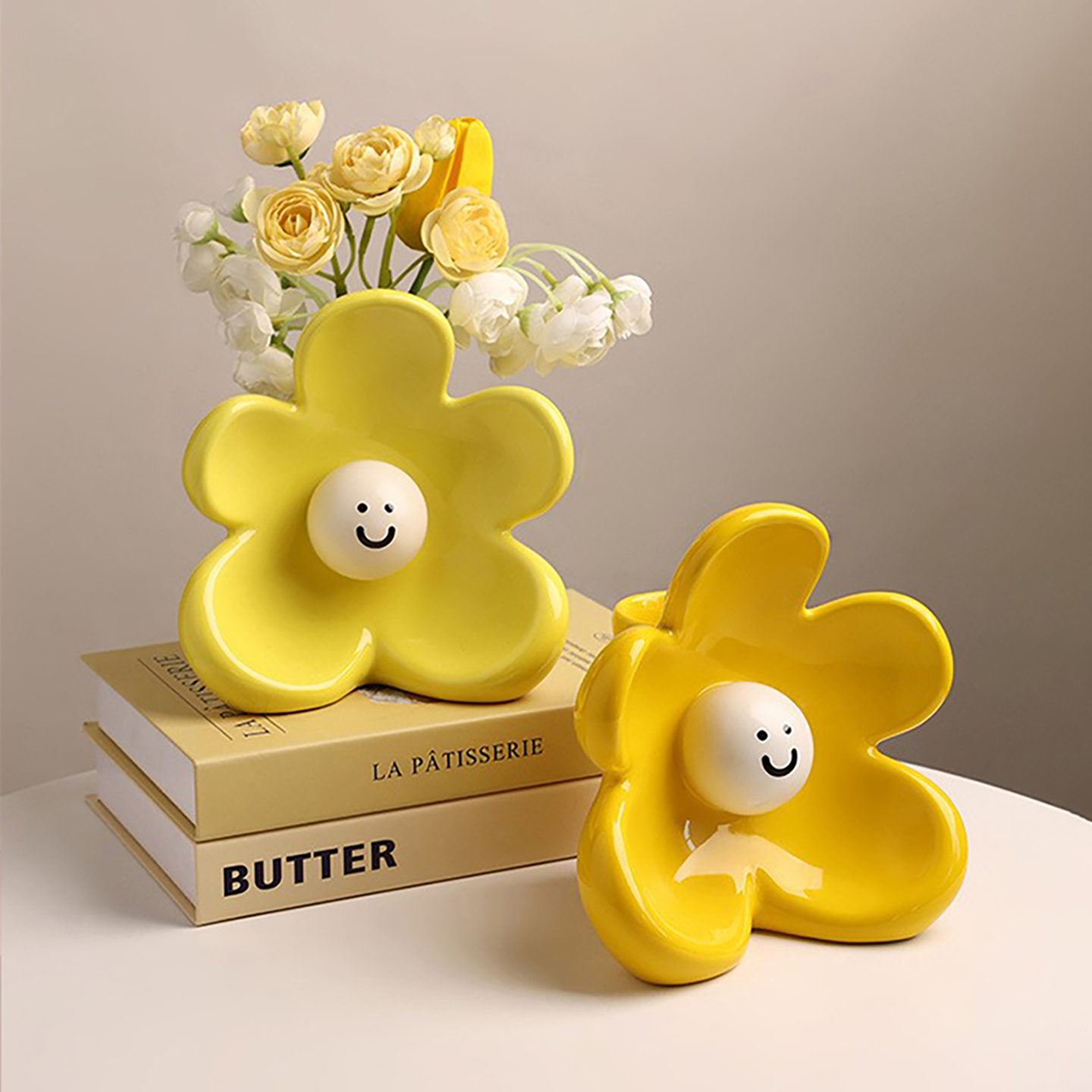 创意可爱笑脸陶瓷花瓶小花器摆件