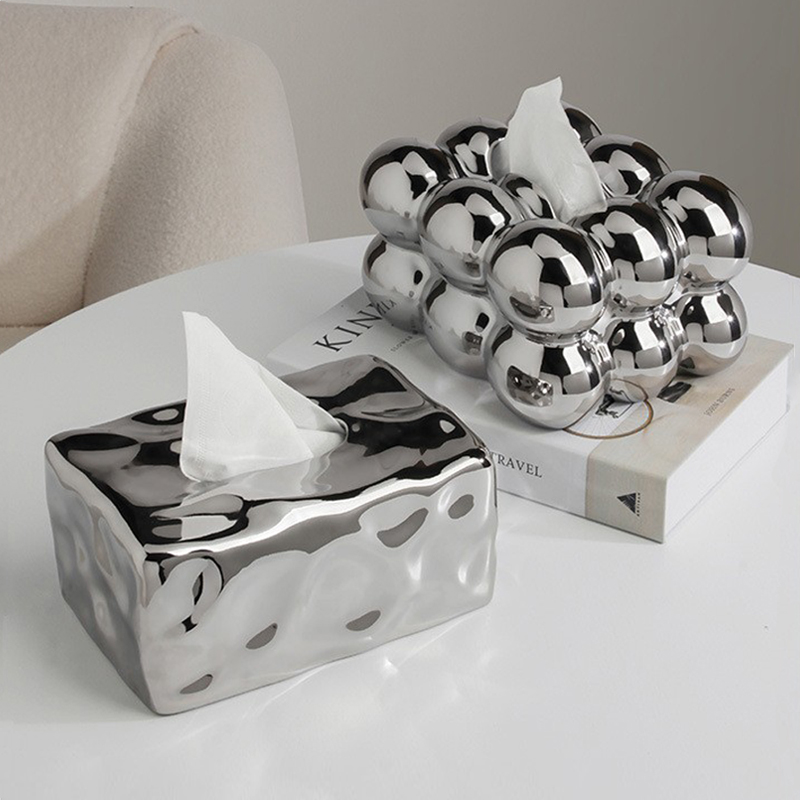 高档创意不规则电镀陶瓷纸巾盒