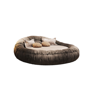 现代泡芙简约圆床防猫抓意式极简云朵主卧情侣床布艺床双人圆床