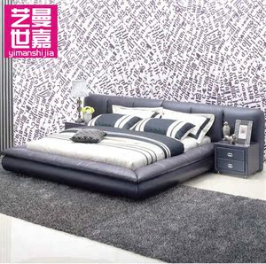 艺曼世嘉 皮床 真皮床 软床 1.8米特价双人床 婚床 皮艺软床Y138#
