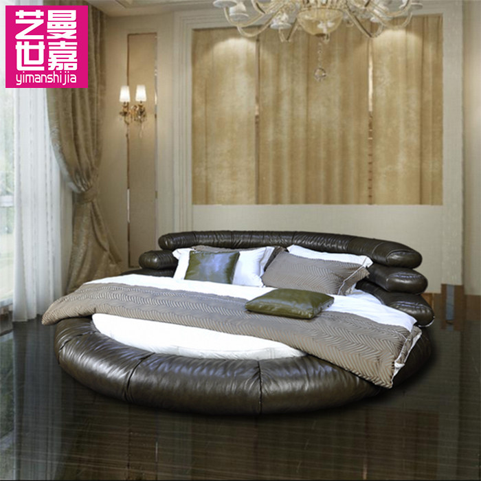 艺曼世嘉cbd美式油蜡皮真皮圆床北欧现代网红轻奢双人床高档软床