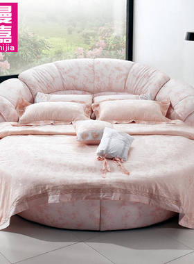 艺曼世嘉 真皮圆床 1.8米双人床 皮床 真皮软床 婚床 公主床Y58#