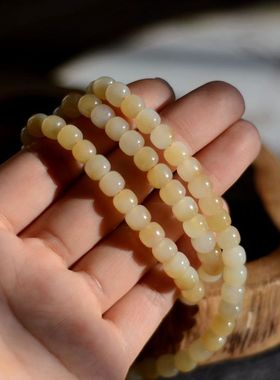 糖白玉手串佛珠且末料