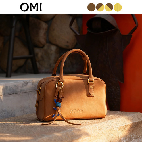 omi欧米秋冬擦色新款包包手提包纹理感单肩斜挎包名媛风复古方包