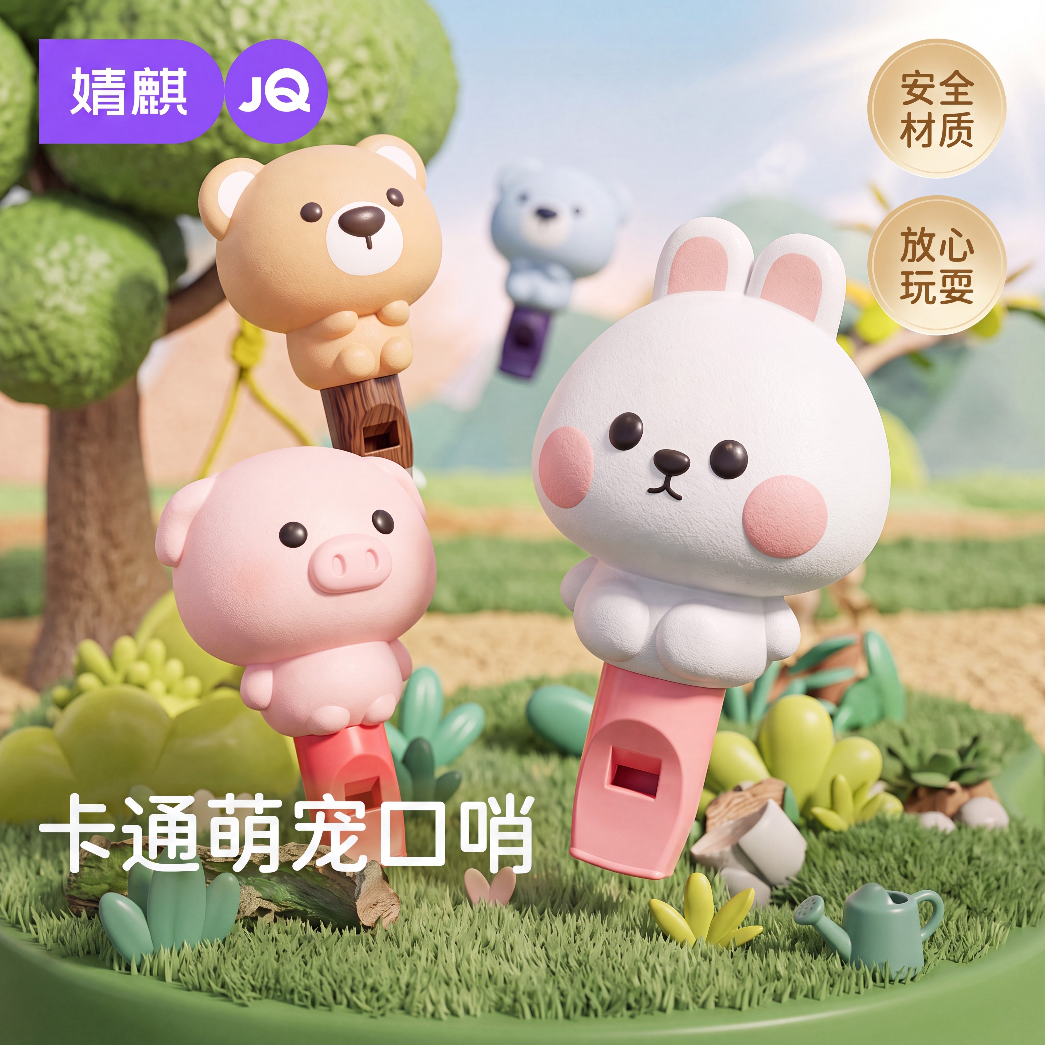 JQ婧麒口哨儿童玩具婴幼儿宝宝可吹萌兔哨子卡通吹奏乐器小喇叭