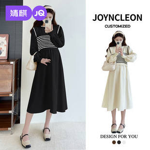 洋气孕妇装 婧麒孕妇连衣裙秋季 时尚 2025新款 宽松不勒肚孕期穿搭 款