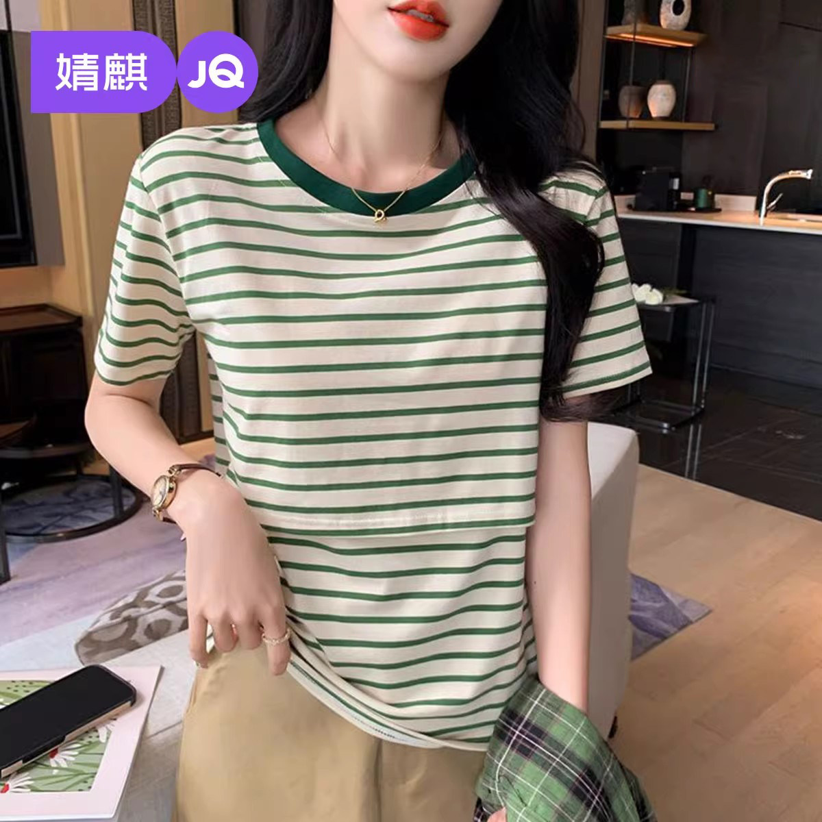 婧麒哺乳上衣可外穿夏季外出辣妈款时尚休闲短袖t恤孕妇产后喂奶