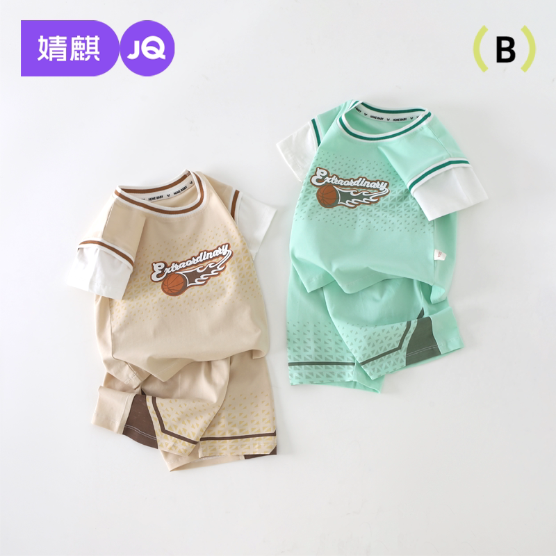 婧麒男童运动短袖套装短裤夏装童装篮球服宝宝儿童夏季薄款两件套