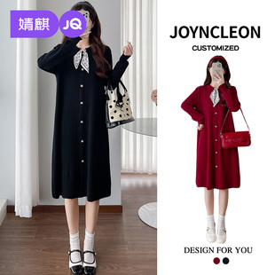 穿搭冬 高级感孕妈穿搭裙子孕期法式 婧麒孕妇装 秋冬连衣裙2025新款