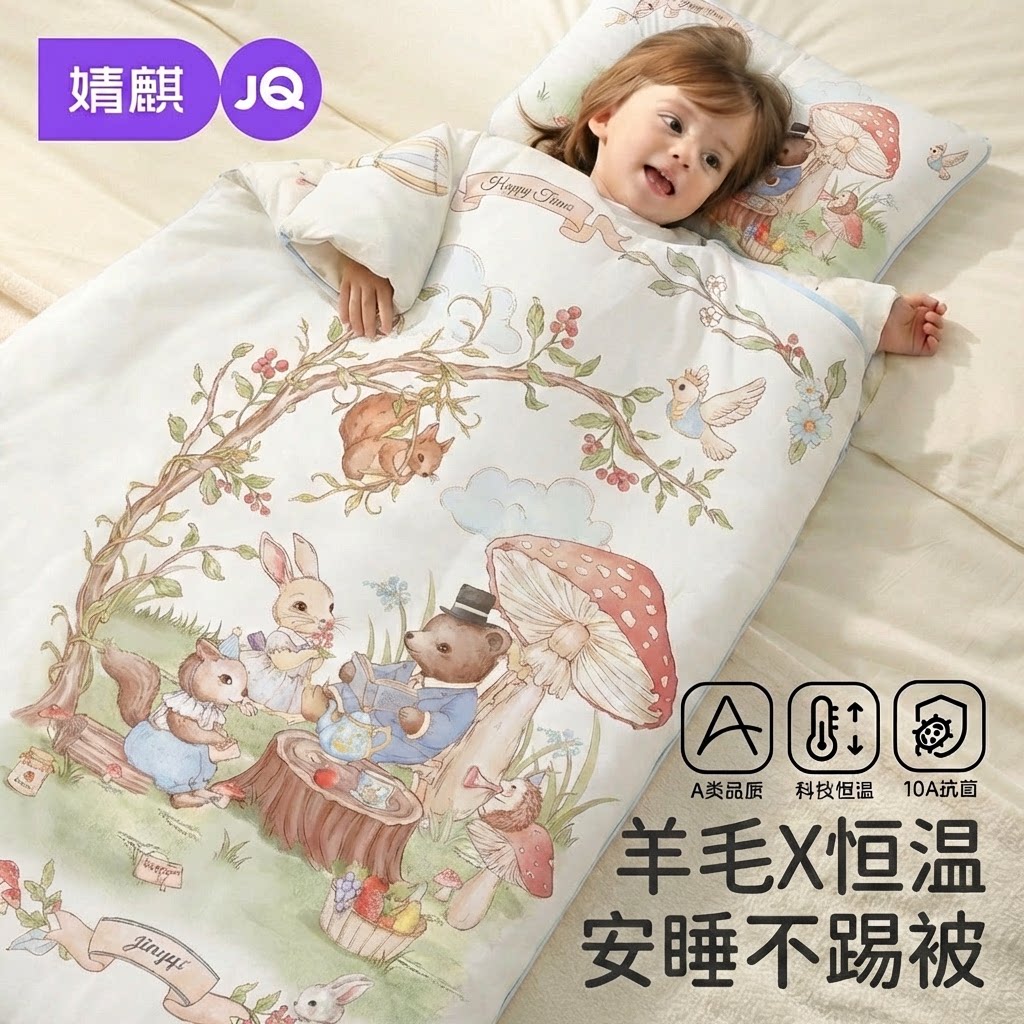 JQ婧麒儿童防踢被秋冬款加厚羊毛
