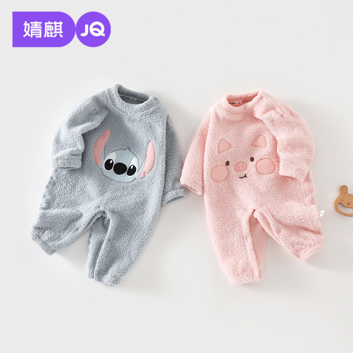 婧麒新生秋冬婴儿连体衣加绒加厚连身衣宝宝保暖哈衣婴幼儿爬爬服