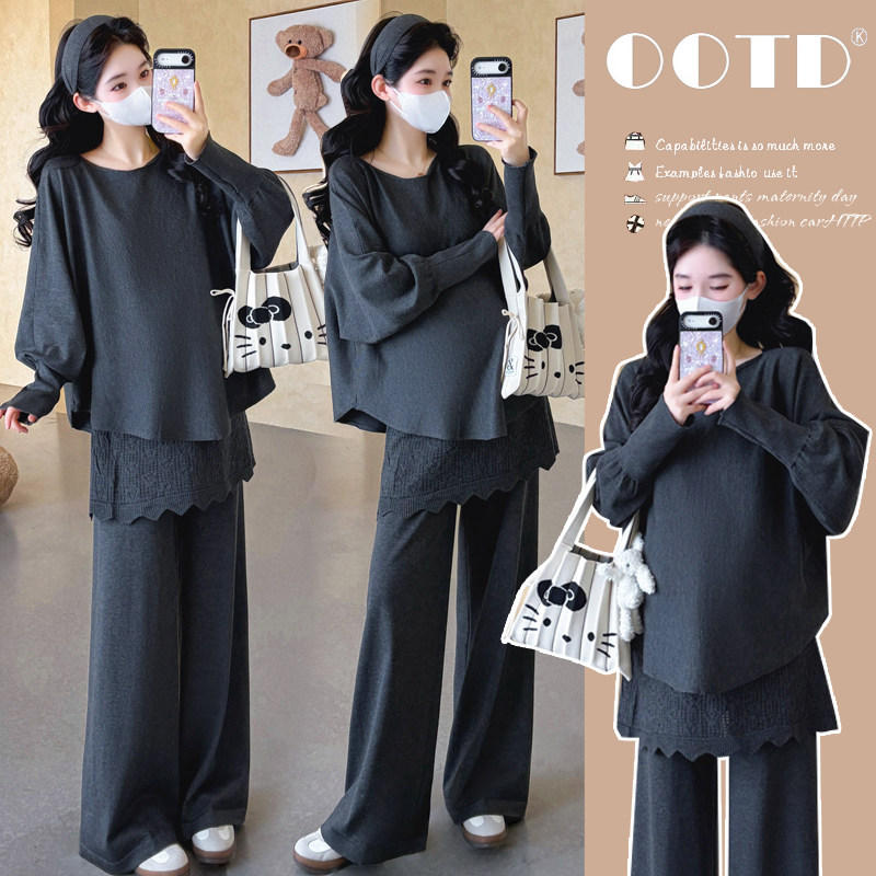 婧麒孕妇套装早春洋气遮孕肚长袖宽松显瘦遮孕肚高品质