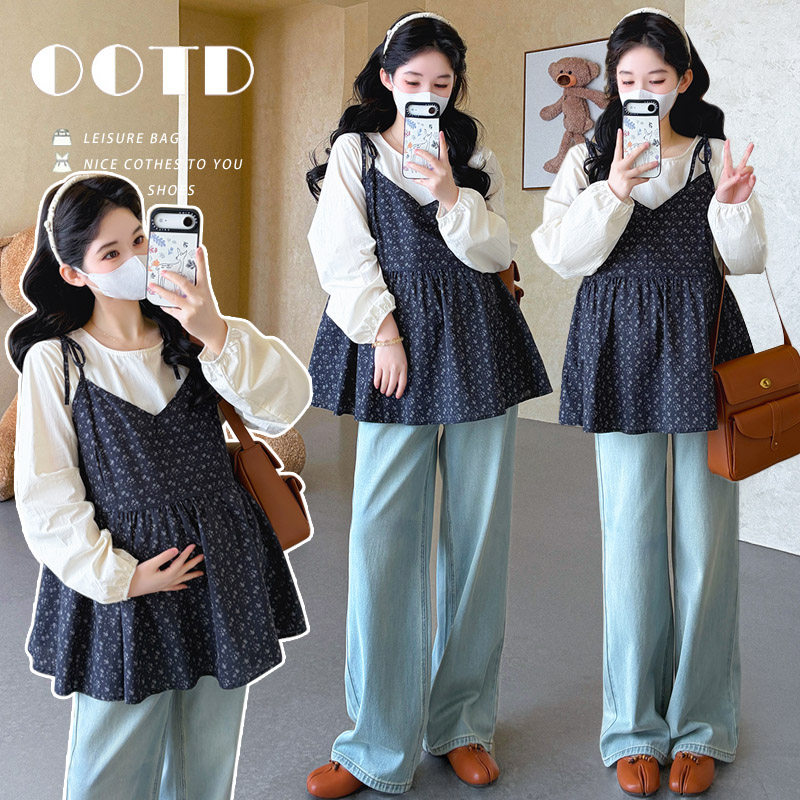 婧麒孕妇衬衫春装新款长袖宽松甜美洋气遮孕肚上衣春秋季潮妈外出