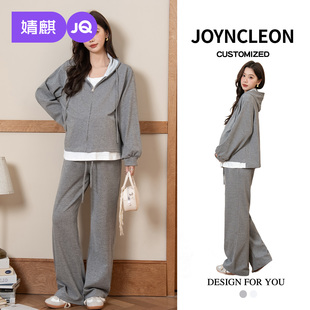 连帽卫衣裤 子孕期新款 秋季 婧麒孕妇装 秋装 孕妇时尚 孕妇套装 秋套装