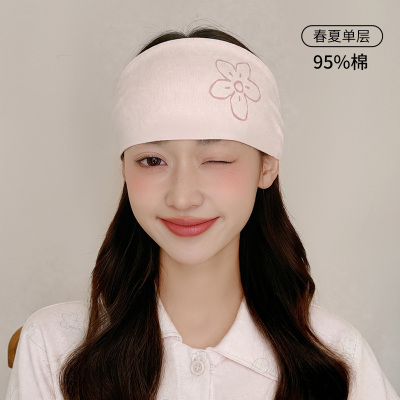 JQ婧麒[木耳边]月子帽夏薄款产妇帽单层花朵大头围孕妇帽防风护额 — 5