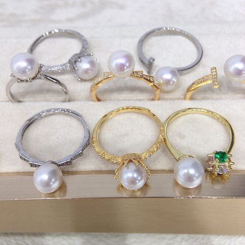 诸暨天然淡水AK珍珠戒指S925纯银正圆强光无瑕开口戒指可调节轻奢