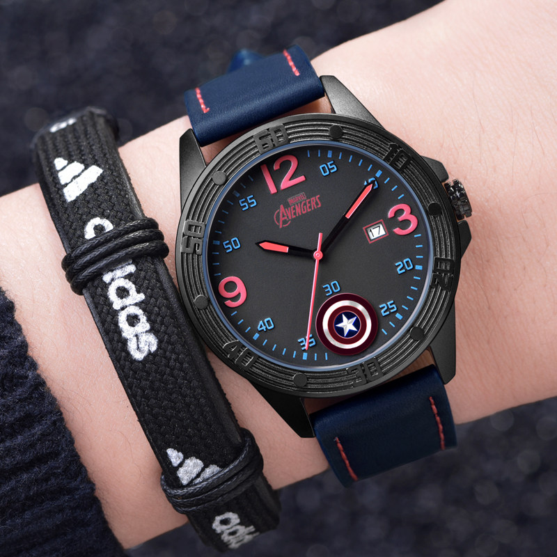 迪士尼儿童手表男孩中学生韩版简约潮流休闲防水漫威美国队长电子