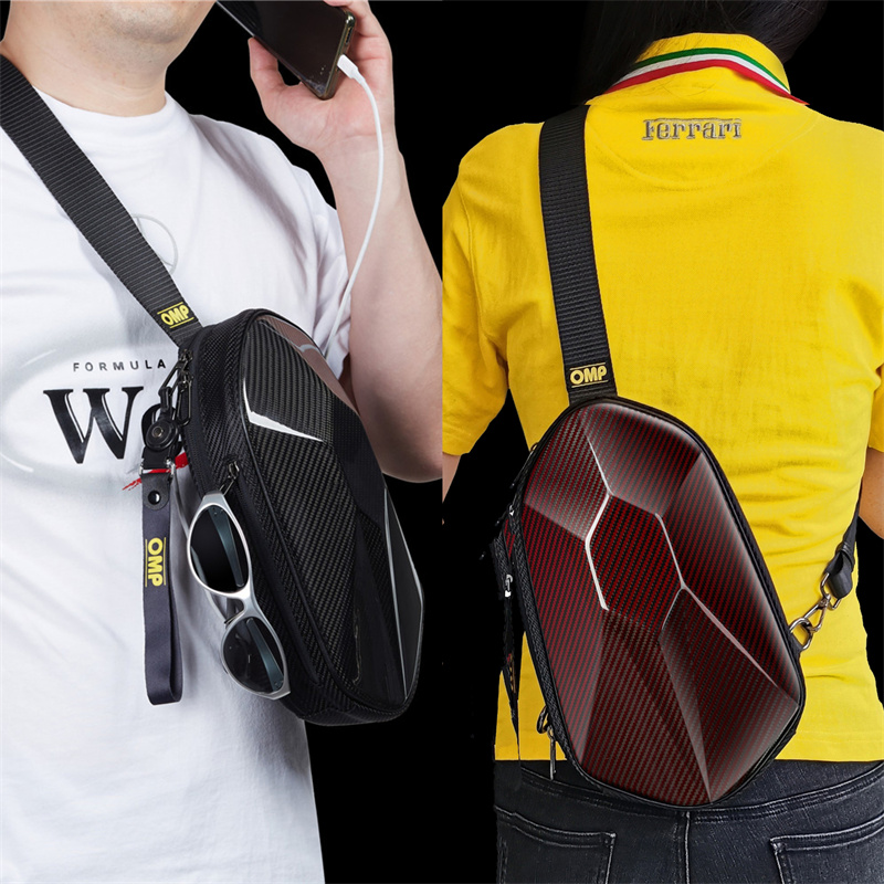 碳纤维运动风随身胸前单双肩背包
