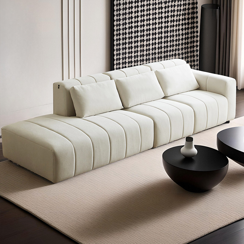 双虎奶油风布艺沙发客厅2024新款现代简约网红钢琴键沙发直排006