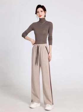时尚气质休闲秋冬高腰垂感弹力阔腿裤23118