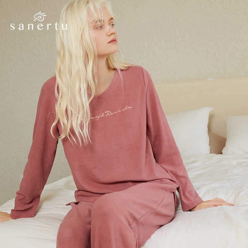 三耳兔春秋季睡衣女士磨毛柔暖棉质冬可外穿长袖长裤家居服套装