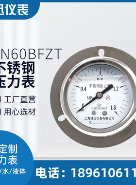 YN60BFZT轴向带边不锈钢耐震压力表0-0.6/1/1.6/2.5/4/6/10/16Mpa