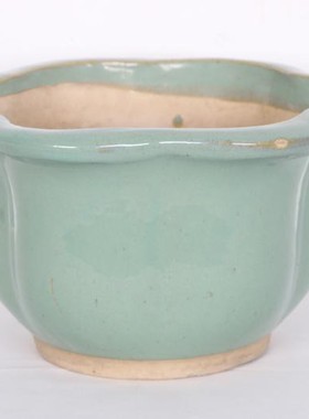 古董漂亮绿釉花盆摆件陶瓷器