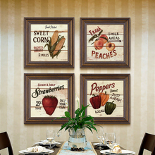 现代美式乡村田园餐桌背景墙壁画挂画有框四联水果蔬菜餐厅装饰画