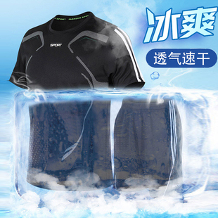 休闲两件套健身服透气t恤晨跑步速干衣T恤 夜跑夏季 运动套装 男短袖
