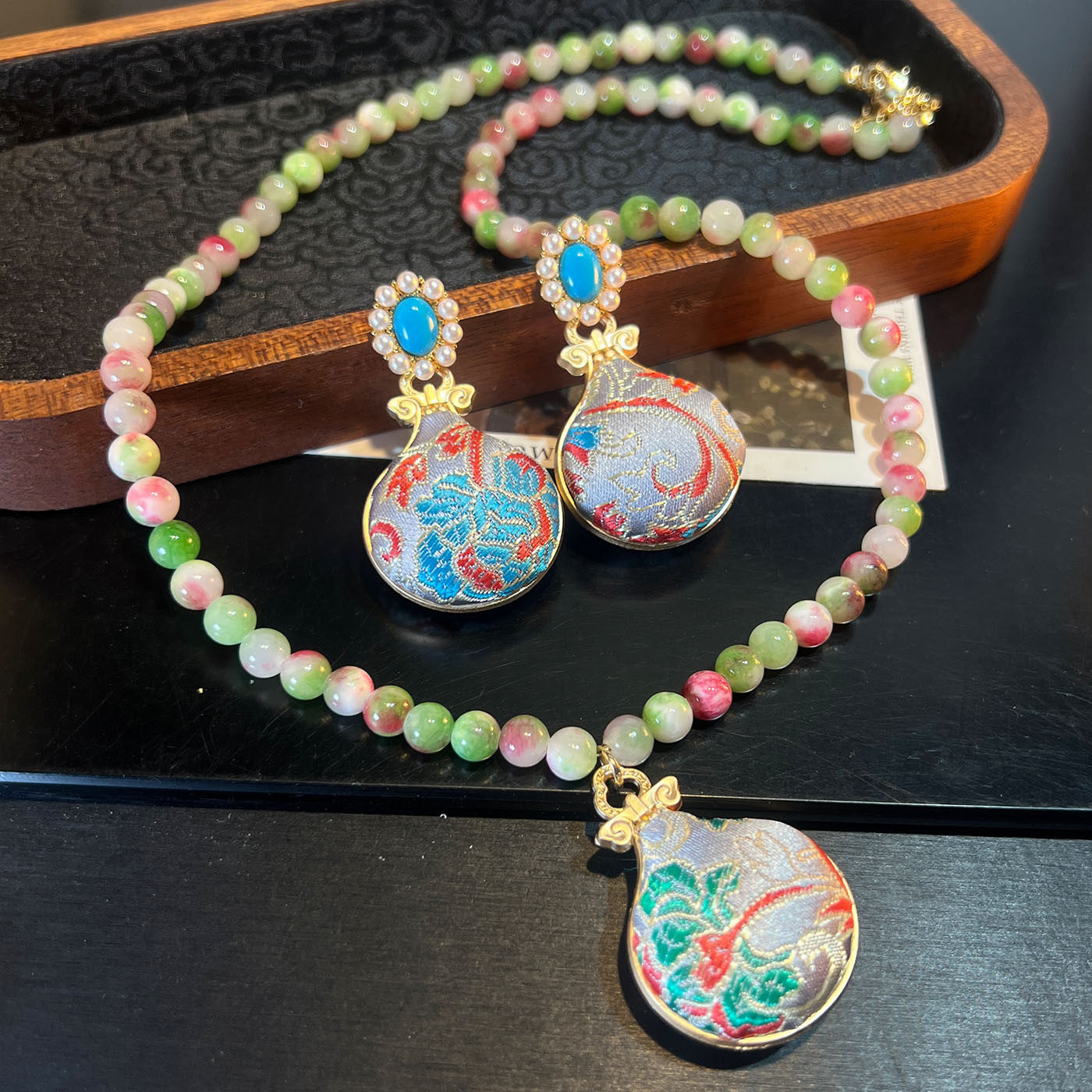 「原创定制」非遗国潮钱袋子高级绿松石天然石毛衣链高级感复古新