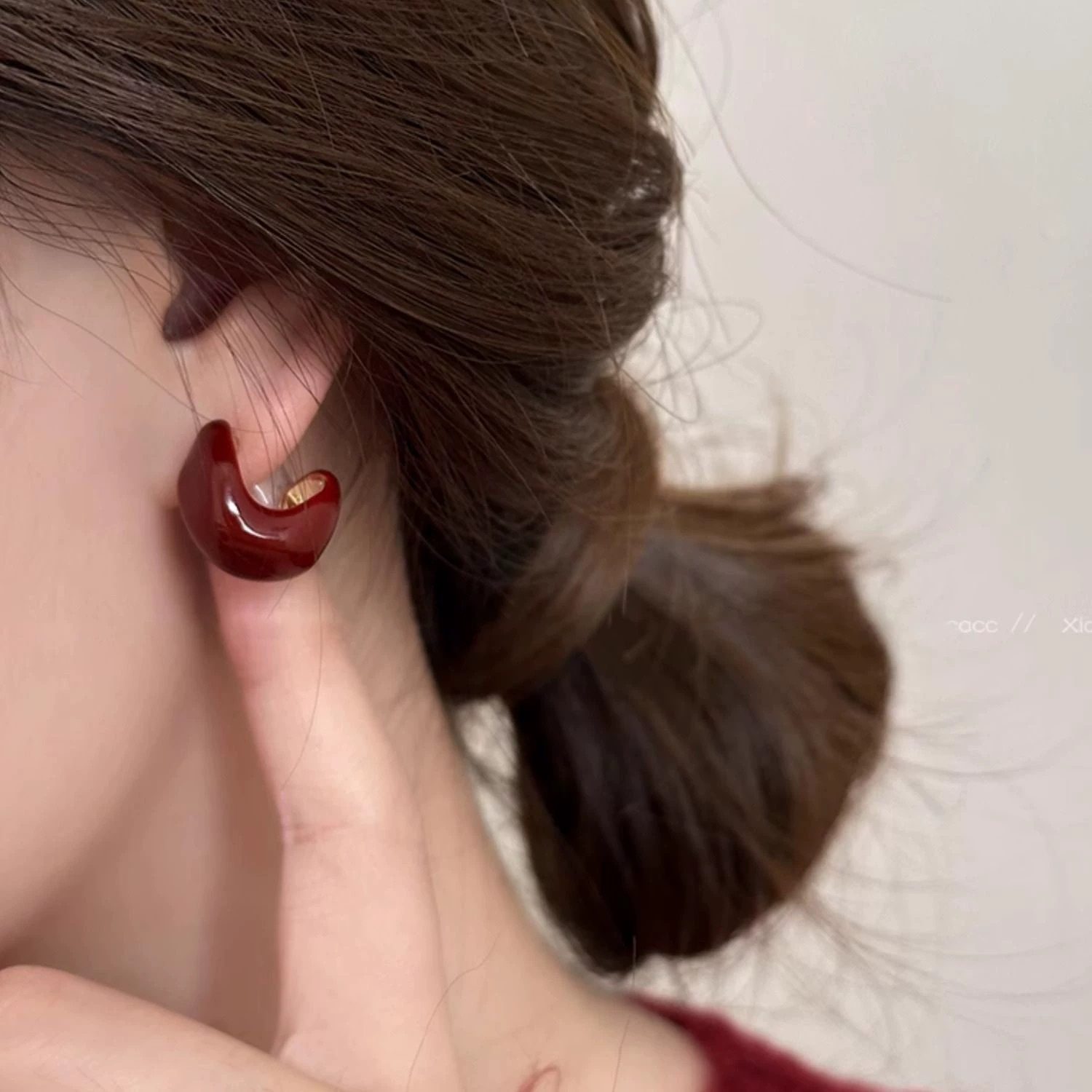 「原创定制」简约红色咖色耳钉珐琅滴釉复古美拉德秋冬氛围感高级,饰品/流行首饰/时尚饰品新,耳钉,淘宝优惠券,粉丝福利购,淘宝优惠卷