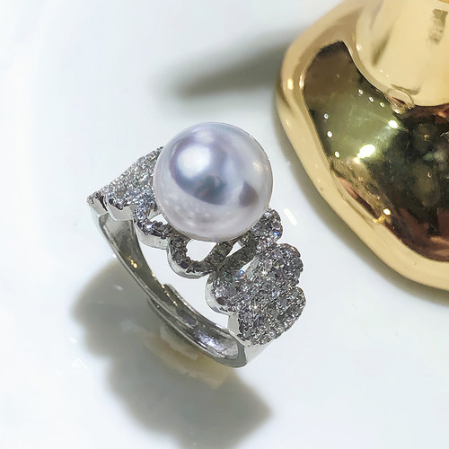 珍珠大白蕾丝戒指正圆强