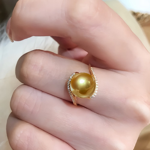 曲线金色珍珠戒指女纯银进口配饰镶嵌轻奢气质小众设计礼物